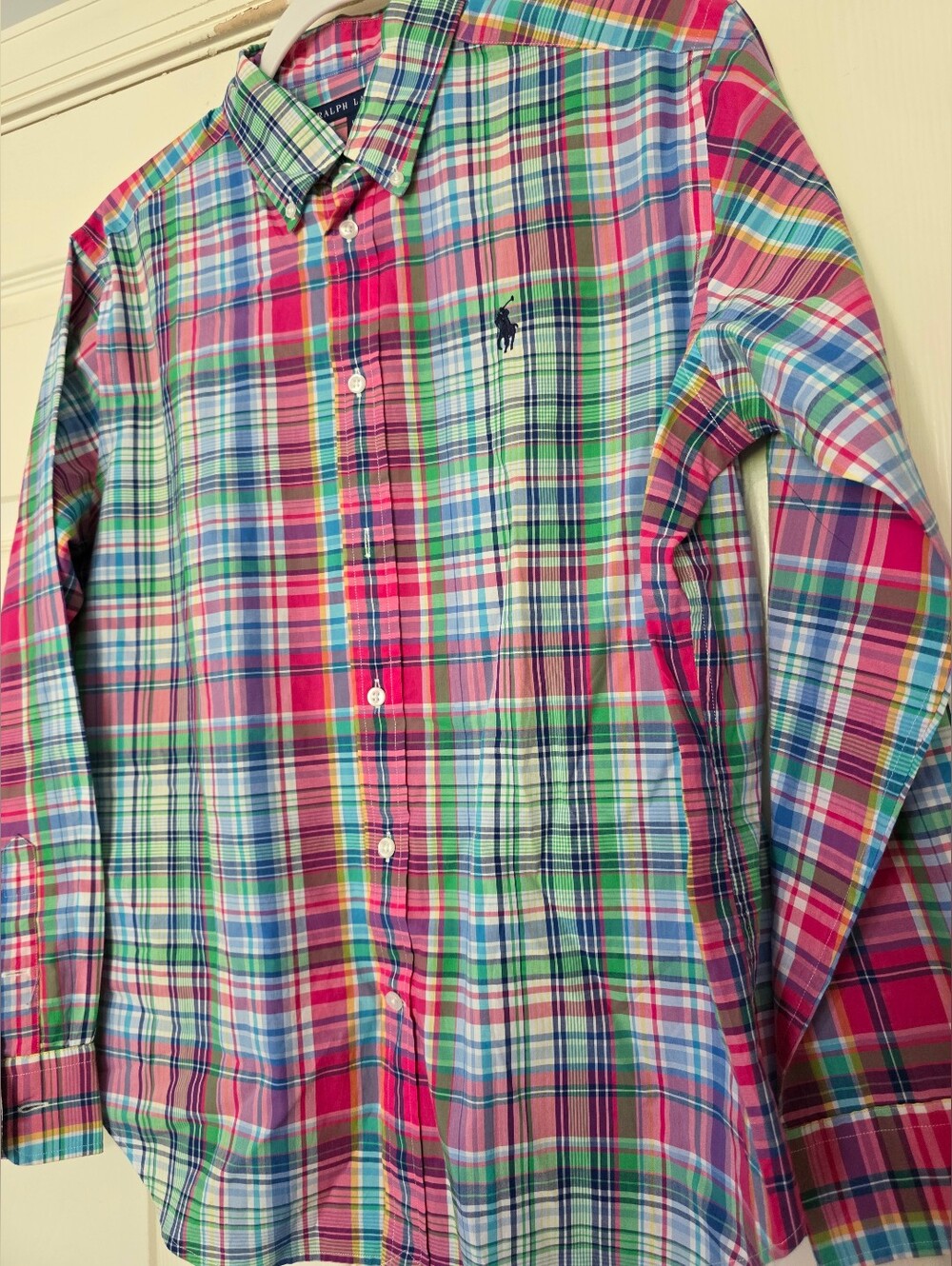 Ralph Lauren Boys Pink Plaid Longsleeve Buttondown ShirtSize L Preppy Pastel